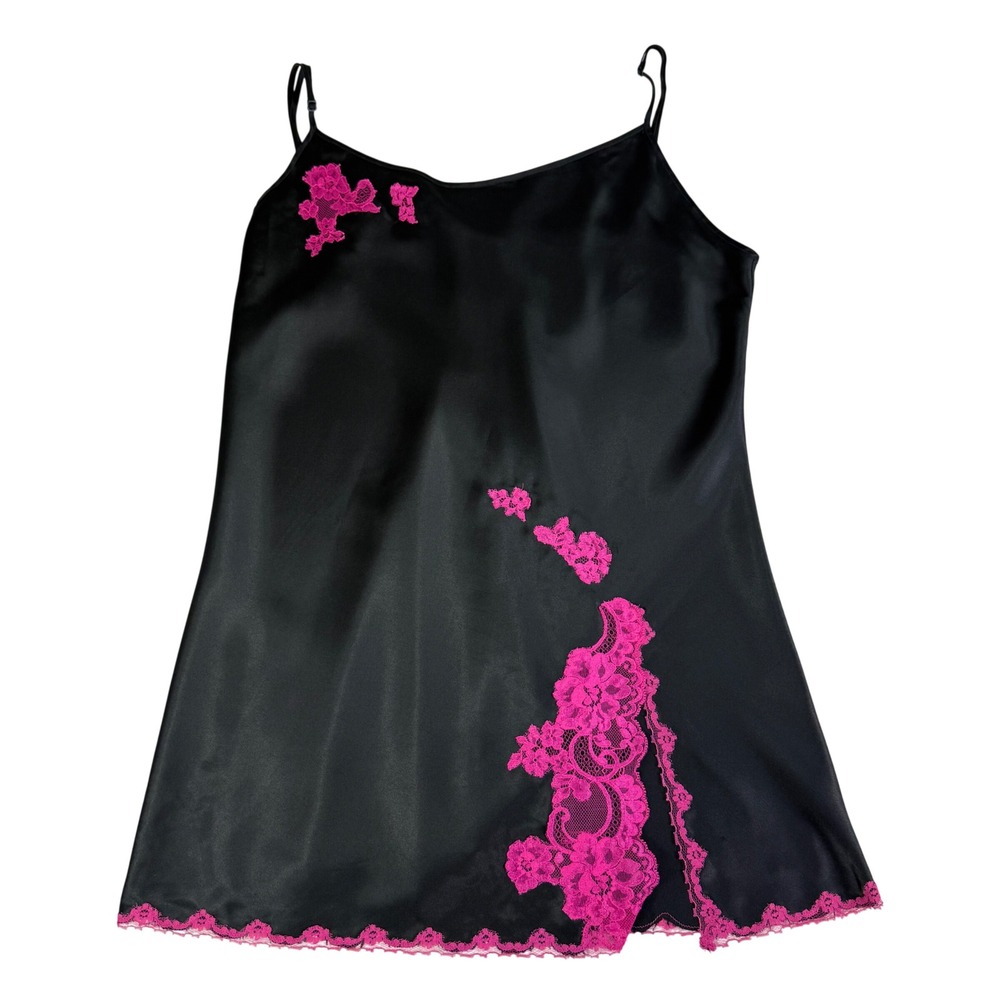 Victoria's Secret Womens L Slip Dress Black Pink Lace Y2K Coquette Vintage 2003